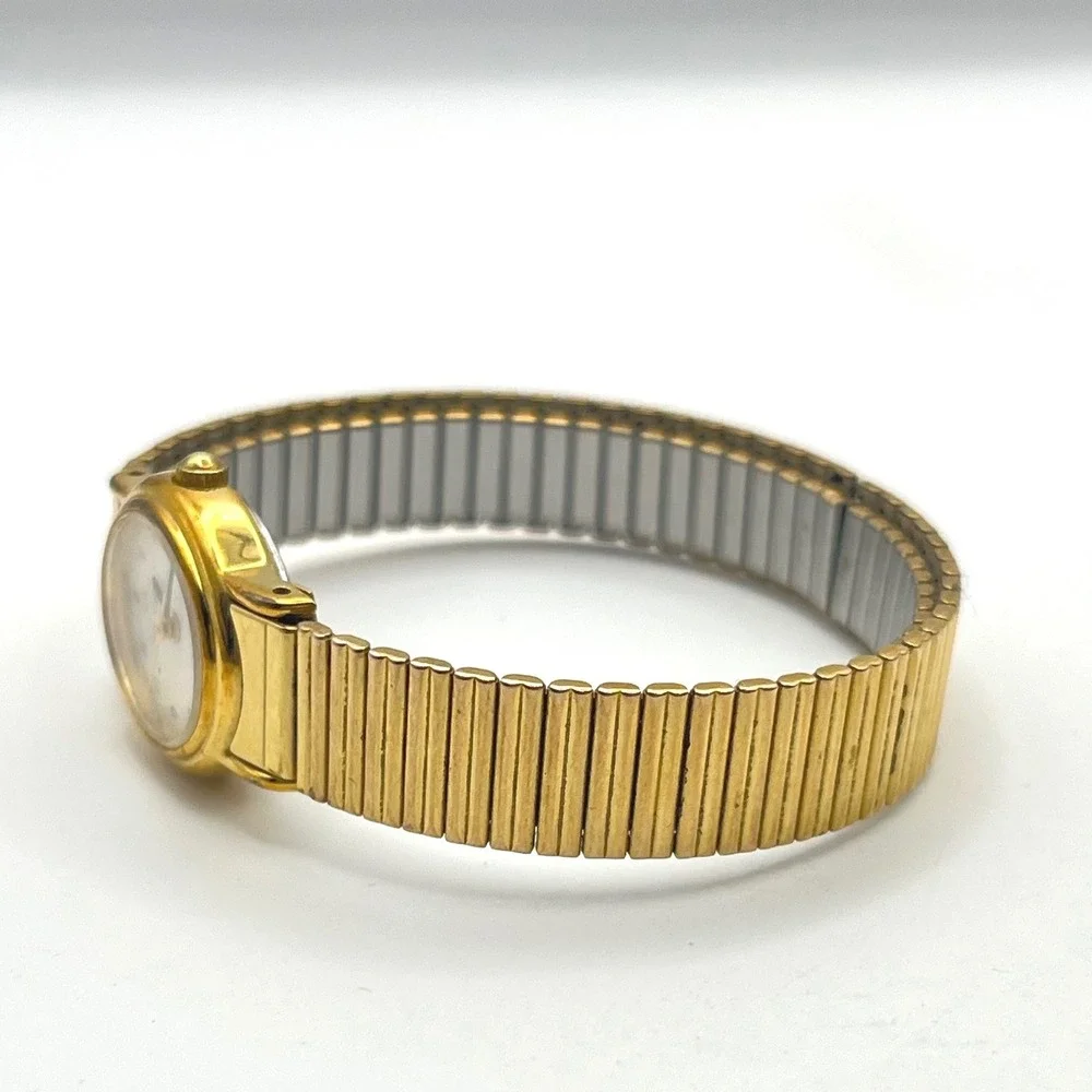 Elgin Ladies Quartz Watch Gold Tone Expansion Band White Dial EX118-009 Vintage